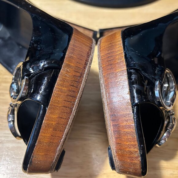 Women Gucci Black Patent Leather Horsebit Peep Toe Platform Heels 6 - Picture 15 of 16